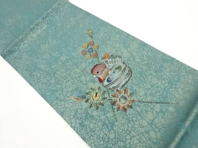 JAPANESE FUKURO OBI / WOVEN BIRD & FLORAL PLANTS